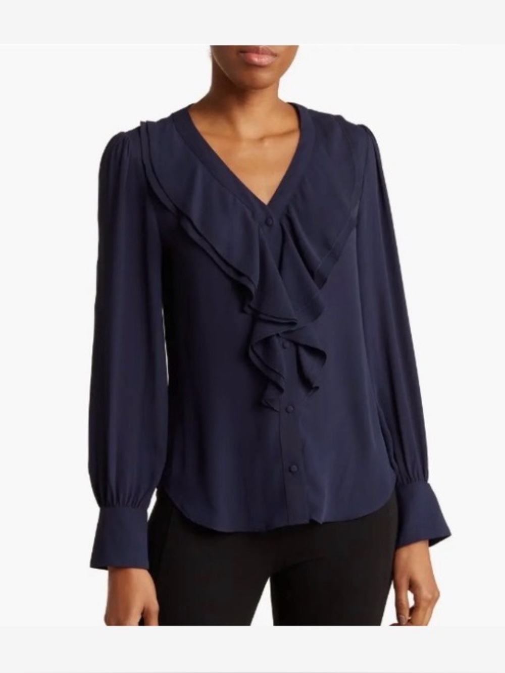 Women’s T Tahari ruffled V-Neck Button-Down Blouse w/Long Sleeves MEDIUM